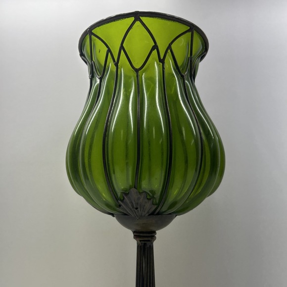 Vintage Art Nouveau Style Green Glass Ribbed Tulip Planter/candle Holder main image 4